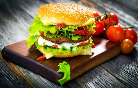 Burger With Meat And Tomatoes Hamburgers Fast Food Tomatoes Hd