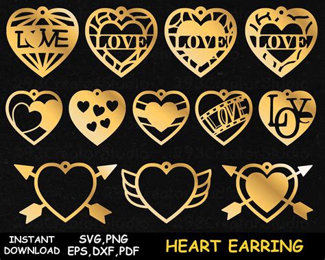 Heart Earrings Svg Valentine Earring Svg Laser Cut Template Lover