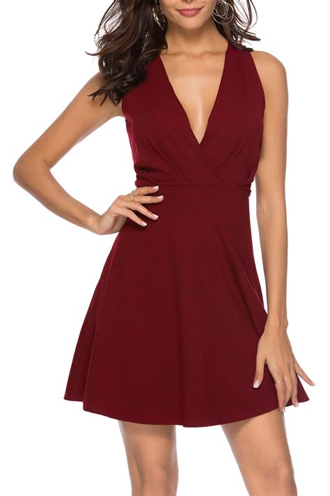 Sarin Mathews Womens Sexy V Neck A Line Homecoming Cocktail Party Skater Dress