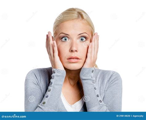 Shocked Woman Puts Hands On Head Stock Photo Image Of Horizontal