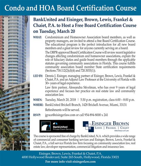 Condo And Hoa Board Certification Course In Downtown Miami On Tuesday
