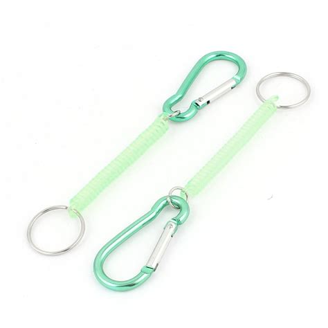 2pcs Green Plastic Spiral Spring Coil Keychain Key Chain Rope Carabiner