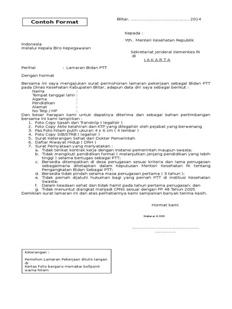 Pada dasarnya surat kerja berisi keterangan mengenai perilaku anda ketika bekerja di perusahaan. Contoh Surat Lamaran Bidan Di Puskesmas - Berbagi Contoh Surat