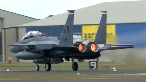 Usaf F15 Strike Eagle Full Afterburner Takeoff Raf Fairford Youtube