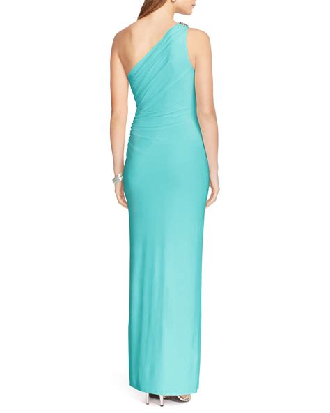 Lyst Lauren By Ralph Lauren Off The Shoulder Georgette Gown In Blue B23