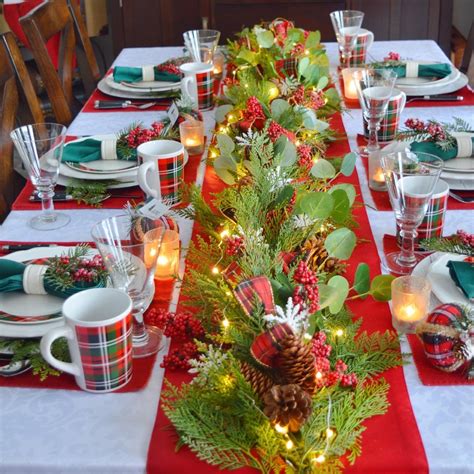 Dining Delight Cozy Plaid Christmas Tablescape With Garland Centerpiece