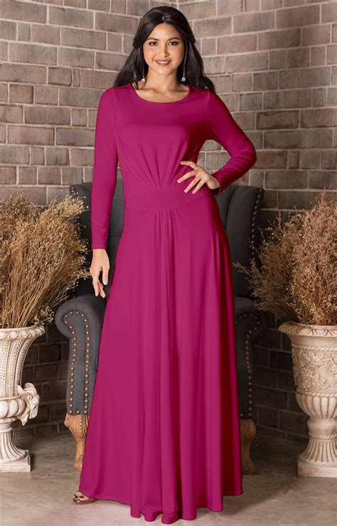 Koh Koh Womens Long Sleeve Flowy Empire Waist Fall Winter Party Gown