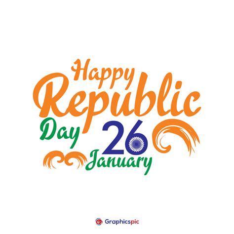 26 January Happy India Republic Day Typography Symbol Template Design
