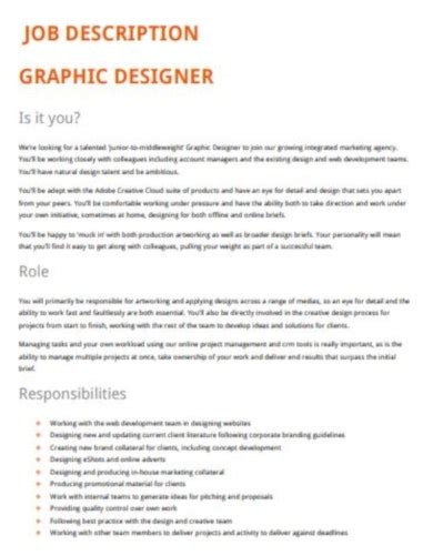 10 Graphic Designer Job Description Templates Pdf Free And Premium