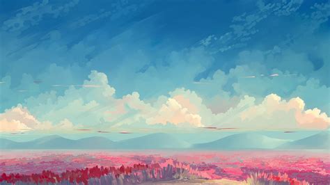 Download Cloud Sky Field Flower Anime Landscape Anime Landscape 4k