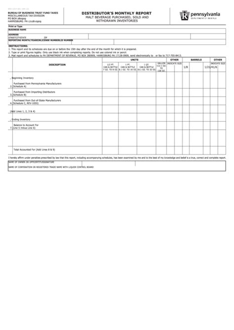 Form Rev 1014 Distributors Monthly Report Printable Pdf Download