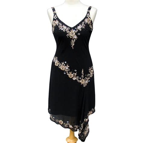 Randm Richards • Black Embroidered Applique Handkerchief Hem Dress • Nwt