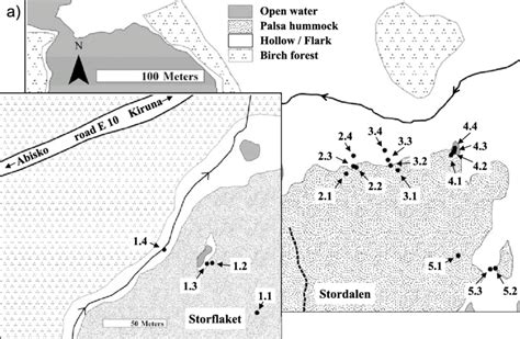Stordalen mire from mapcarta, the free map. Map showing the coring sites at (a) Stordalen and (b ...