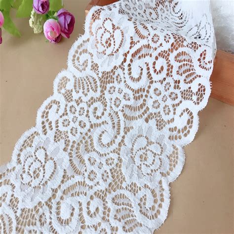 5 Yards 14cm Wide White Stretch Lace Fabric Trim DIY Lace Trimmings For ...