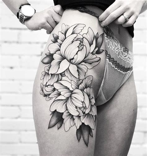 Floral Hip Tattoo Freehand Peonies Best Tattoo Design Ideas