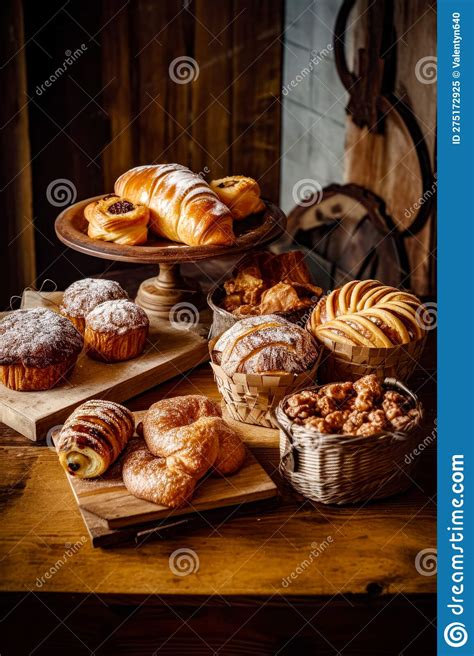 Table Topped With Lots Of Pastries On Top Of Wooden Table Generative