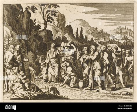 Moses Obtains Water By Striking A Rock Stock Photo Alamy