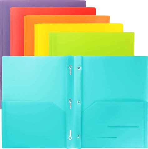 Youngever 6 Pack Heavy Duty Plastic Two Pocket Folders With Prongs