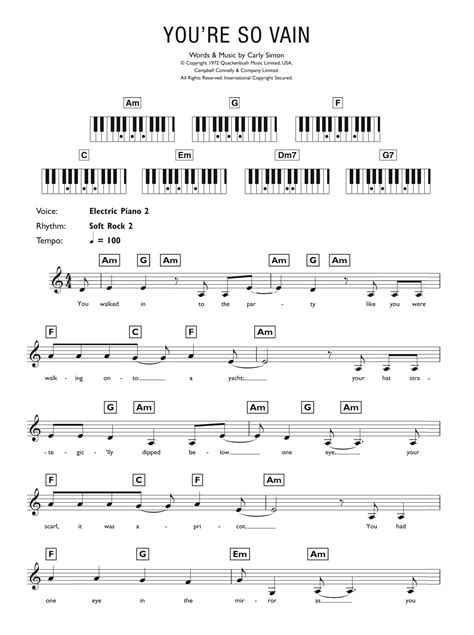 Youre So Vain Sheet Music Carly Simon Piano Chordslyrics