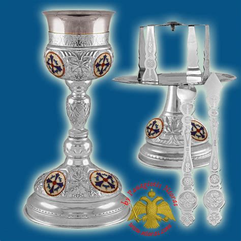 Ecclesiastical Chalice Set Holy Communion Cup 500ml With Enamels Silver