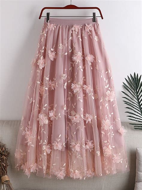 TIGENA Aesthetic 3 Layers Pink Tulle Long Skirt For Women 2023 Spring