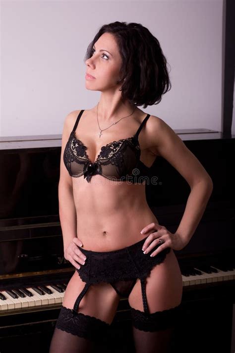 Girl In Lingerie About Piano Stock Image Image Of Lingerie Body