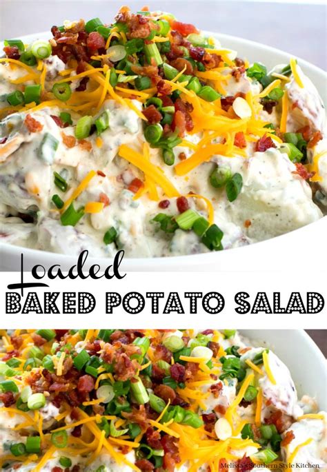 Add bacon, onions and cheese (reserve some of each for top). Loaded Baked Potato Salad - melissassouthernstylekitchen.com