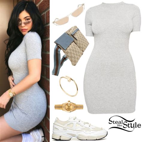 kylie jenner grey dress with buttons famous person