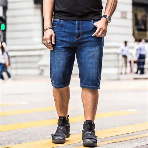 2018 Summer Large Size Elastic Waist Mens Denim Shorts Fashion Jeans Cotton Breathable Casual