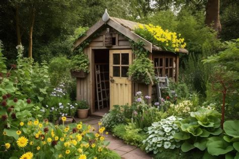 Premium Ai Image Peaceful Garden Shed With View Of Lush Greenery