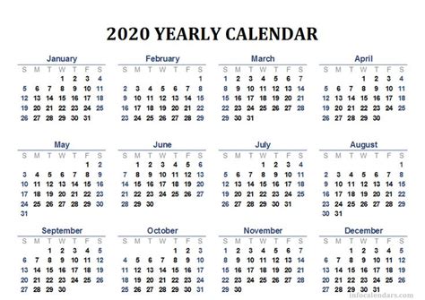 2020 Editable Calendar Printable Template