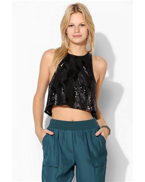 Urban Outfitters Pins And Needles Sequin Cropped Tank Top In Black Lyst