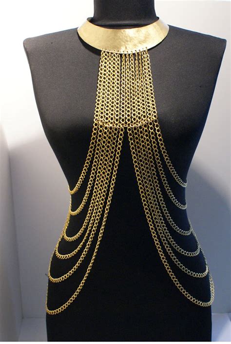 Body Chain Necklace Gold Body Chain Necklace Gold Harness Etsy