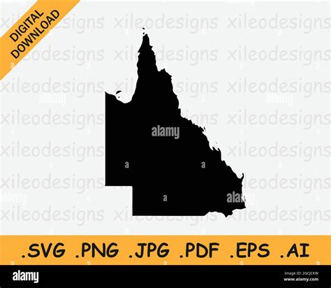Queensland Australia Map Black Silhouette Qld Australian State Shape