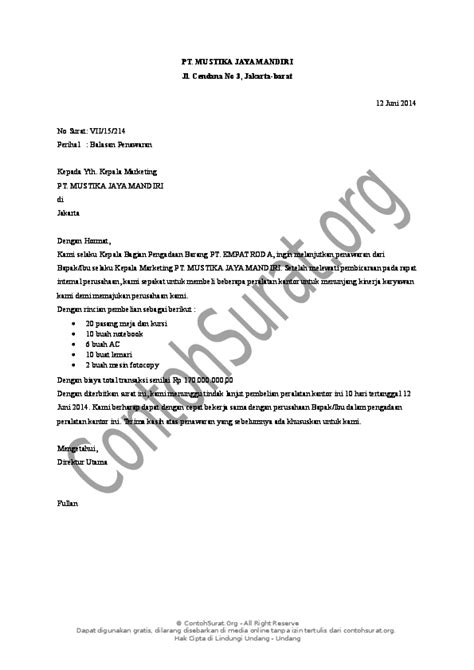 Kumpulan surat niaga penawaran, pemesanan, dan permintaan (rekomendasi). Contoh Surat Balasan Permintaan Penawaran Barang