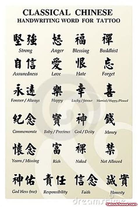 Chinese Symbols Tattoo Collection