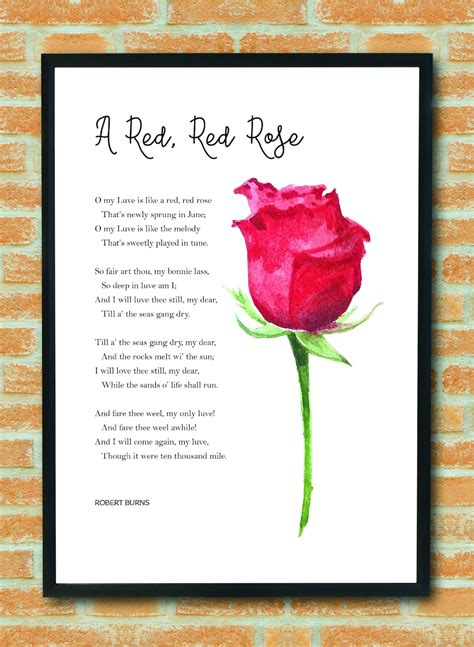 A Red Red Rose By Robert Burns Poem Print Poem Wall Art Poem Etsy