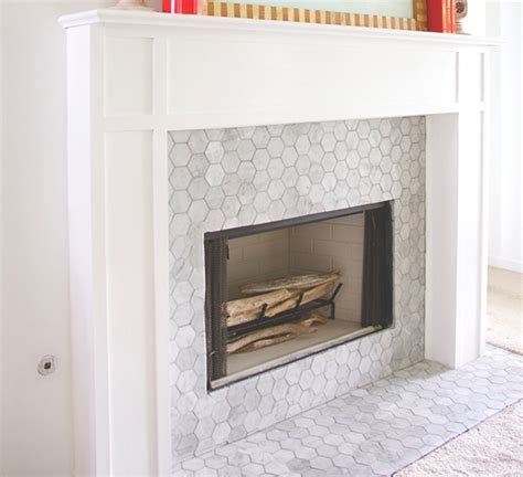 Carrara Bianco 3 Hexagon Mosaic Tile Fireplace Hexagon Tile Fireplace