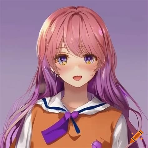 Anime Character With Long Wavy Purple Hair And Yellow Eyes On Craiyon