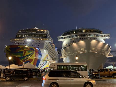 Norwegian Encore And Adventure Of The Seas Docked Together In San Juan