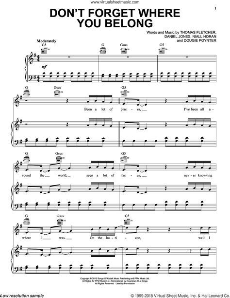 Dont Forget Where You Belong Sheet Music For Voice Piano Or Guitar