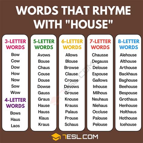 415 Cool Examples Of Words That Rhyme With House 7esl