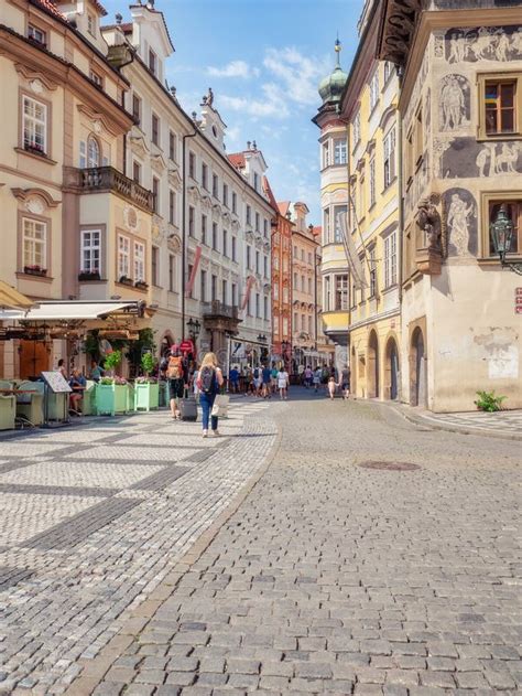 Pedestrian Cobblestone Streets In The Old Town Center Of Prague Gothic