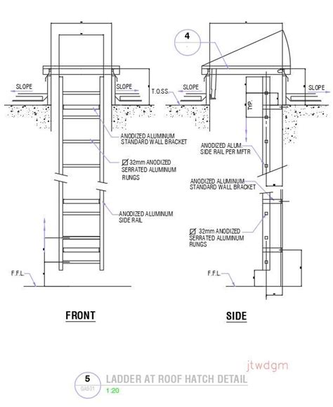 Ladder At Roof Hatch Detail In Autocad 2d Drawing Dwg File Cad File