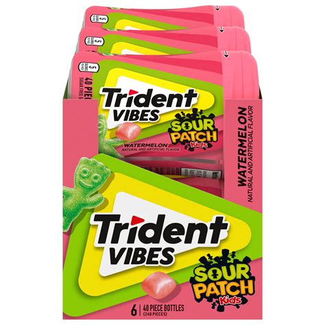 Trident Vibes Sour Patch Kids Watermelon Sugar Free Gum 6 Bottles Of