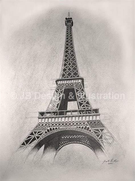 Eiffel Tower 825 X 11 Pencil Drawing Etsy Uk