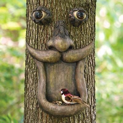 Tree Face Bird Feeder Birdfeeder Garden Yard Decor Outdoor Painted Eyes