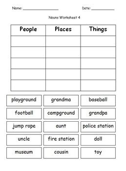 First Grade Grammar/Writing Categorizing Nouns Cut and Paste Worksheet