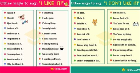 Different Ways To Say I Like It I Dont Like It • 7esl