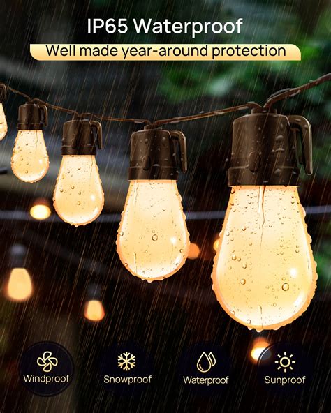 Led Outdoor String Lights With Remote Asahom 48ft Shatterproof Dimmab